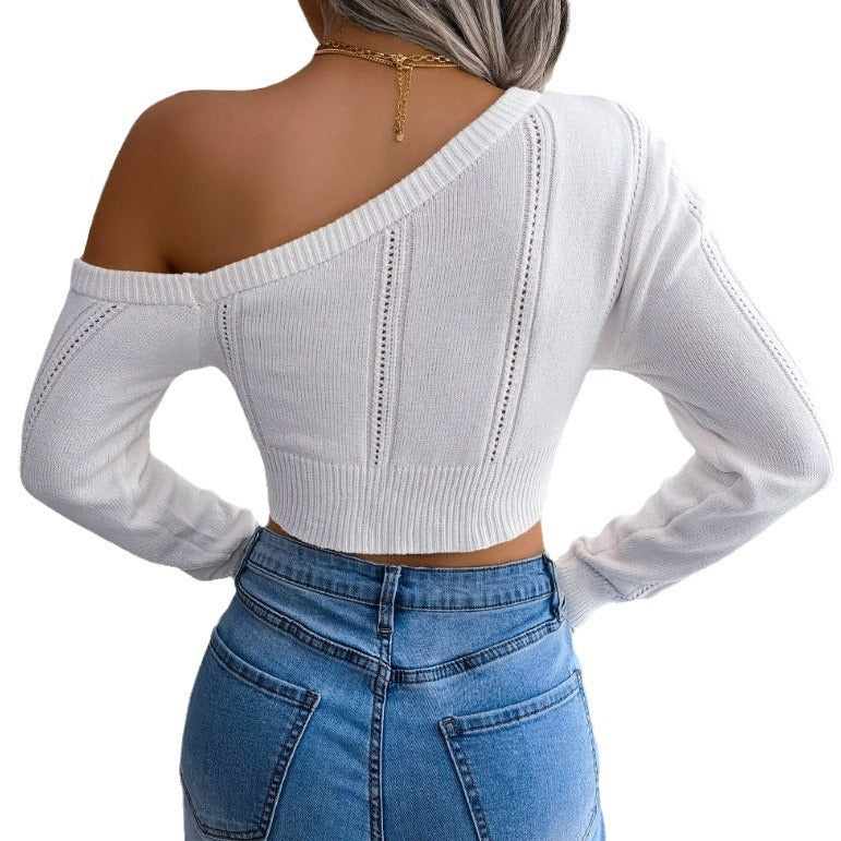 Damen Cropped Pullover mit asymmetrischem Ausschnitt R&B