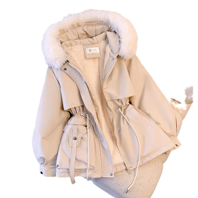 Damen modische Winterjacke mit abnehmbarem Kunstfellkragen und praktischen Taschen R&B