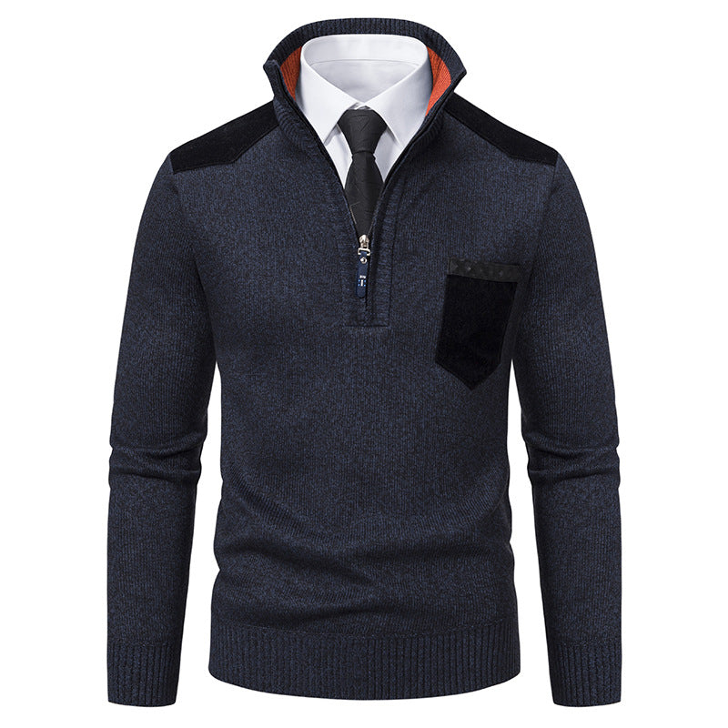 Herren Stehkragen Pullover mit Reißverschluss und kontrastierenden Details R&B
