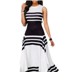 Damen asymmetrisches Maxikleid mit Streifenmuster R&B
