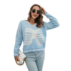 Damen Strickpullover mit kreativem Rippenmuster und V-Ausschnitt R&B