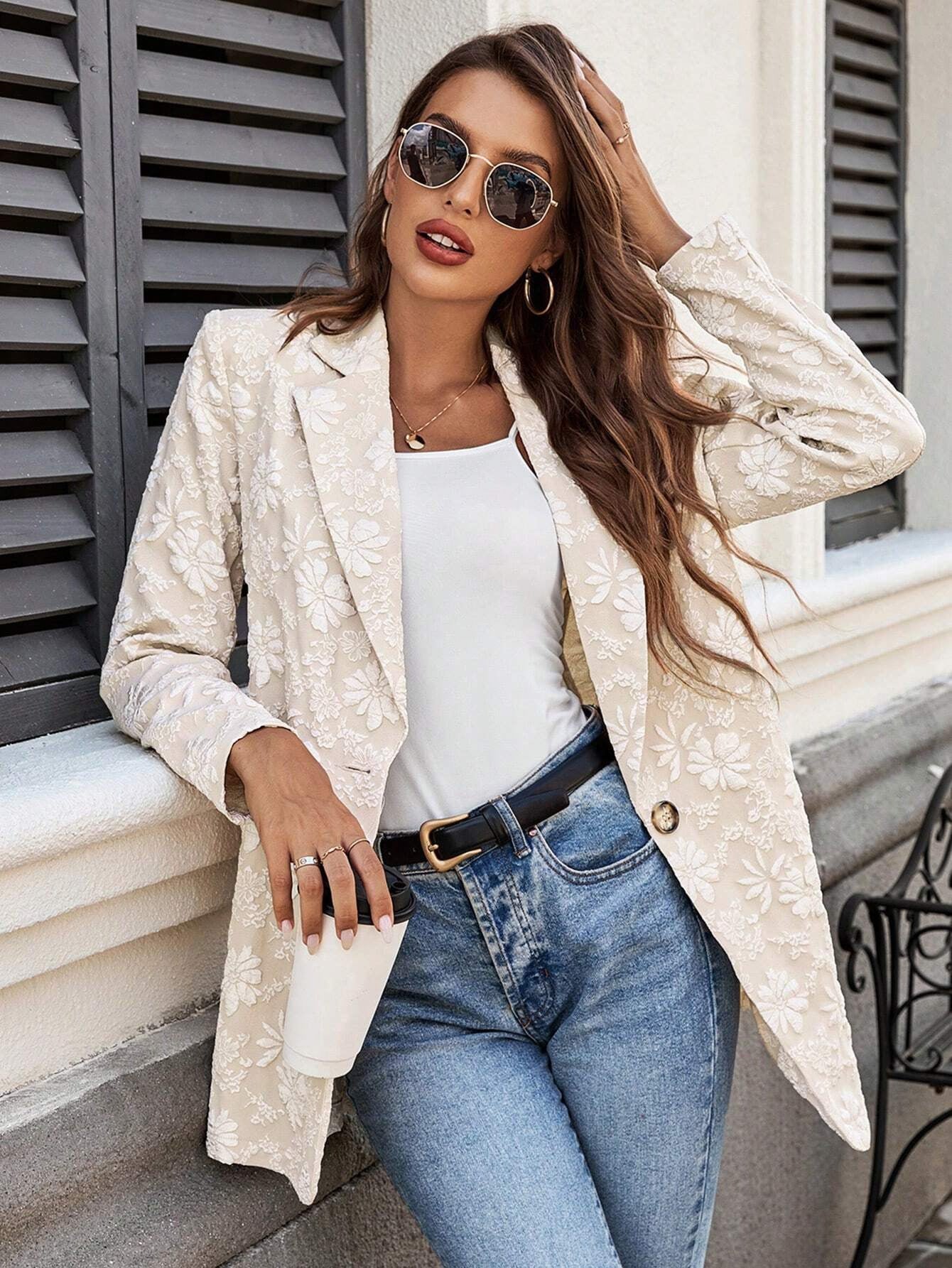 Damen Eleganter Blazer mit floralen Stickereien R&B