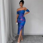 Damen elegantes Off-Shoulder Kleid mit raffinierten Rüschen R&B