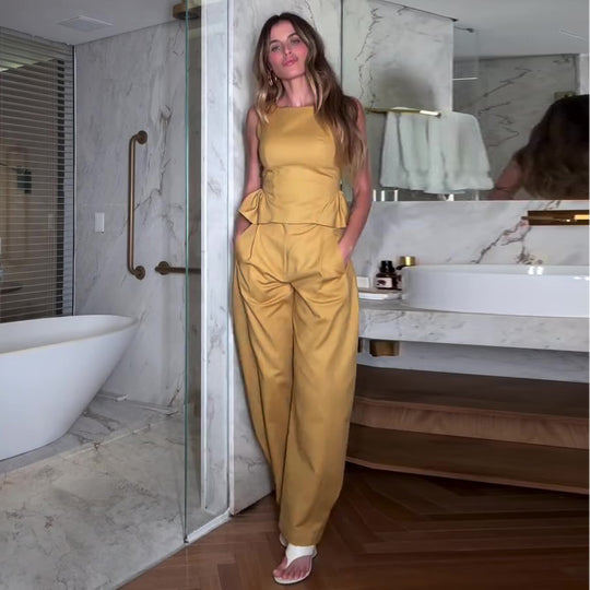Damen Elegantes Jumpsuit mit peplum Detail und weitem Bein R&B