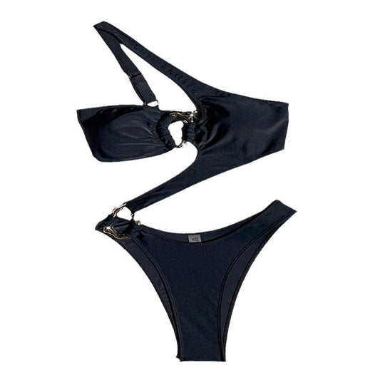 Damen Bandeau-Bikini mit einzigartigem Wickeldetail und dekorativen Ringen R&B