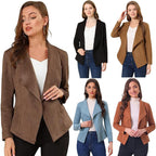 Damen modische Synthetiklederjacke mit offenem Schnitt und Taschen R&B