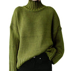 Damen Grobstrickpullover mit hohem Kragen und lässigem Schnitt