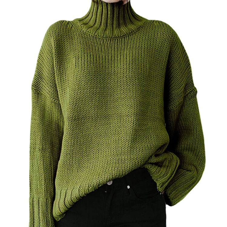 Damen Grobstrickpullover mit hohem Kragen und lässigem Schnitt