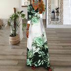 Damen Maxikleid mit floralem Design und V-Ausschnitt R&B