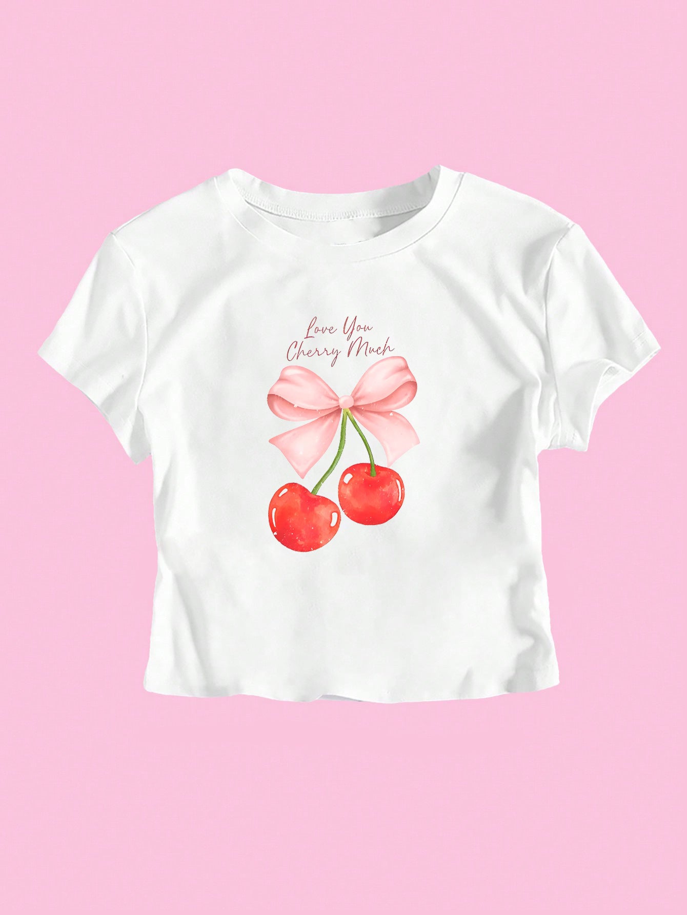 Damen Crop-Top mit fröhlichem Kirschmotiv und Schleifendruck R&B