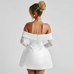 Damen Offshoulder Minikleid mit Spitzenärmeln und taillierter Silhouette R&B