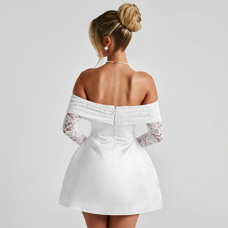 Damen Offshoulder Minikleid mit Spitzenärmeln und taillierter Silhouette R&B