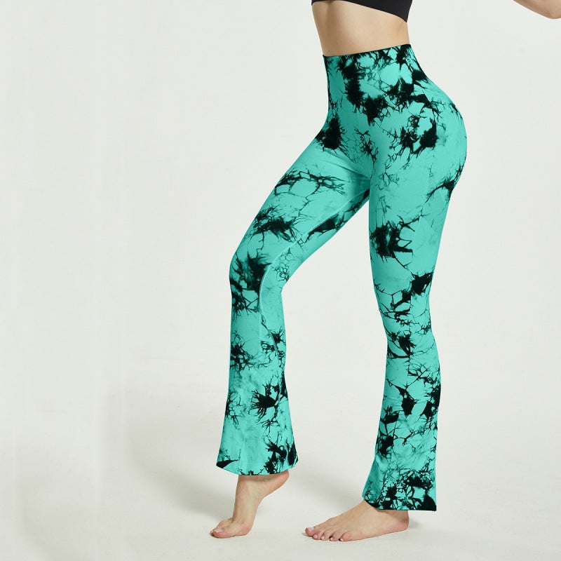 Damen Flared Yoga-Leggings mit einzigartigem Batikmuster R&B