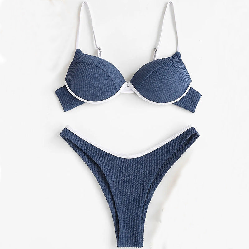 Damen Push-Up-Bikini mit breiten Trägern und elegantem Kontrast R&B