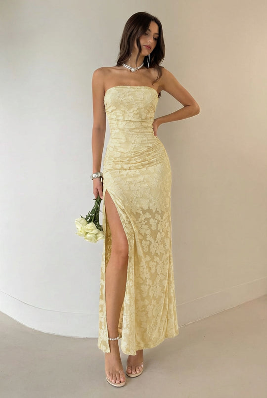 Damen Elegantes Maxikleid mit floralem Design und hoher Teilung R&B