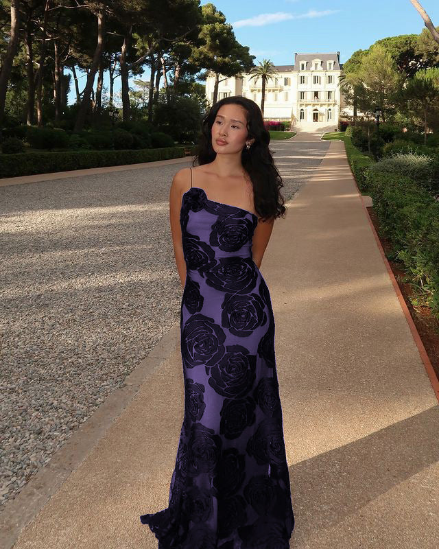 Damen elegant geschnittenes Abendkleid mit floralem Muster und raffinierten Details R&B