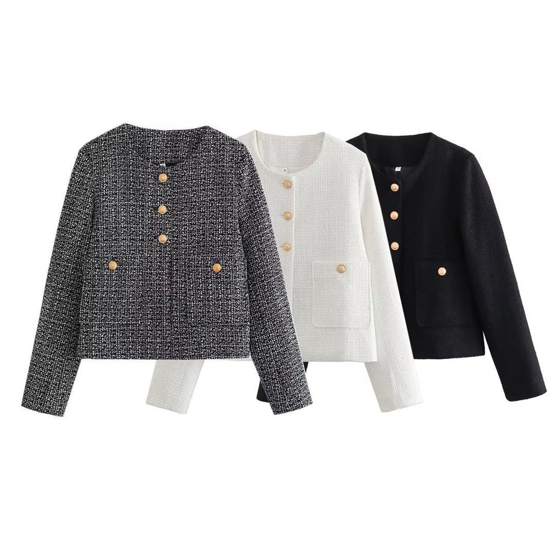 Damen Kurze Tweedjacke mit dekorativen Knöpfen R&B