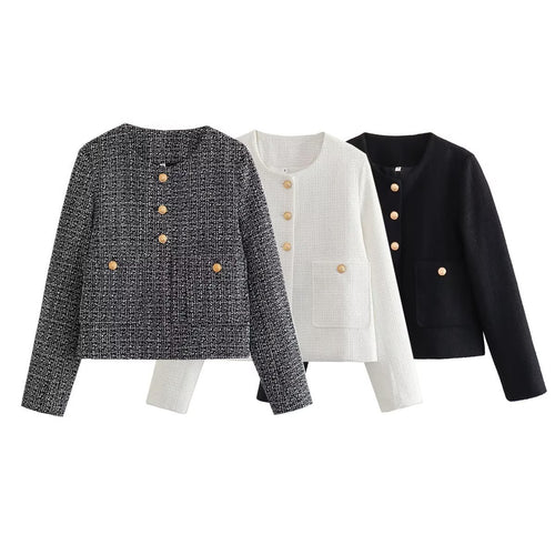 Damen Kurze Tweedjacke mit dekorativen Knöpfen R&B