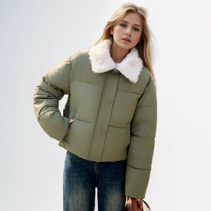 Damen kurze, gefütterte Winterjacke mit elegantem Kunstfellkragen R&B