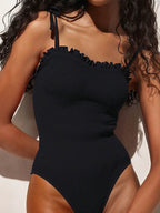 Damen Einteiliger Badeanzug mit romantischen Rüschendetails und verstellbaren Trägern R&B
