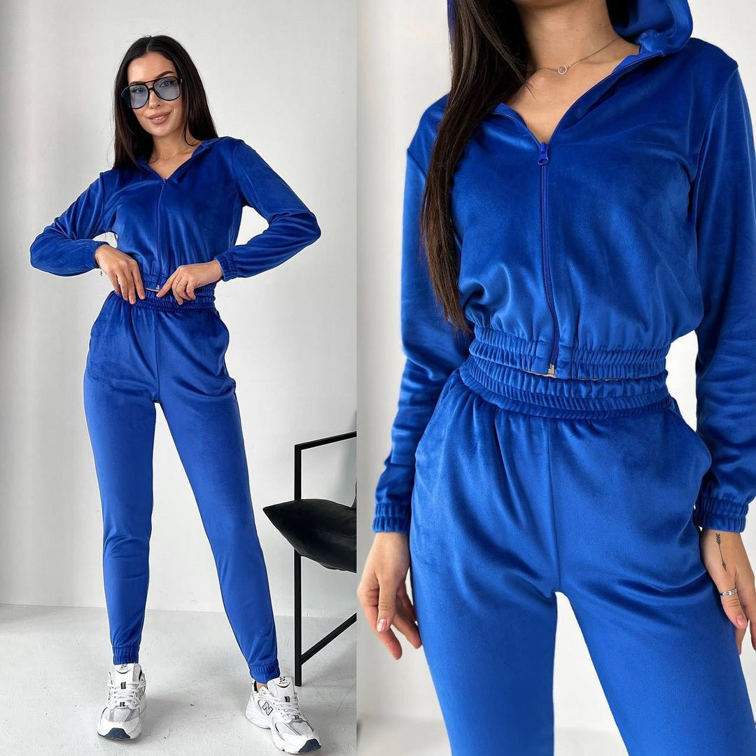 Damen Sportliches Fleece-Loungewear-Set mit Kapuze und tailliertem Schnitt R&B
