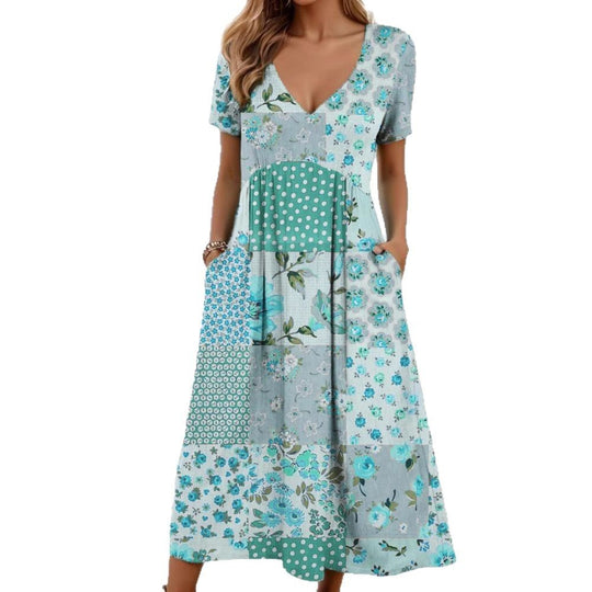 Damen Maxikleid mit floralen Patchwork-Design R&B