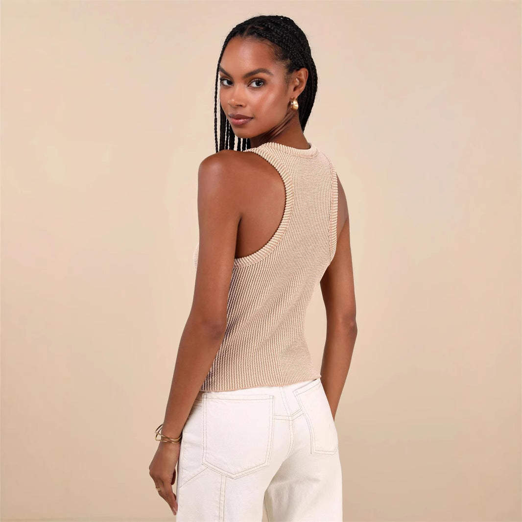 Damen Figurbetontes Ripp-Top mit hohem Kragen R&B
