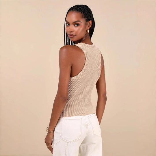 Damen Figurbetontes Ripp-Top mit hohem Kragen R&B
