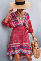 Damen Langarmkleid mit boho-inspiriertem Druck und elastischem Bund R&B