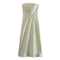 Damen langes Abendkleid im eleganten Satin-Look mit trägerlosem Design R&B
