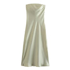 Damen langes Abendkleid im eleganten Satin-Look mit trägerlosem Design R&B