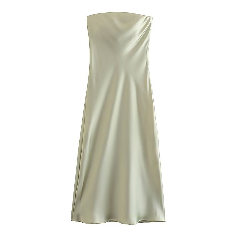 Damen langes Abendkleid im eleganten Satin-Look mit trägerlosem Design R&B