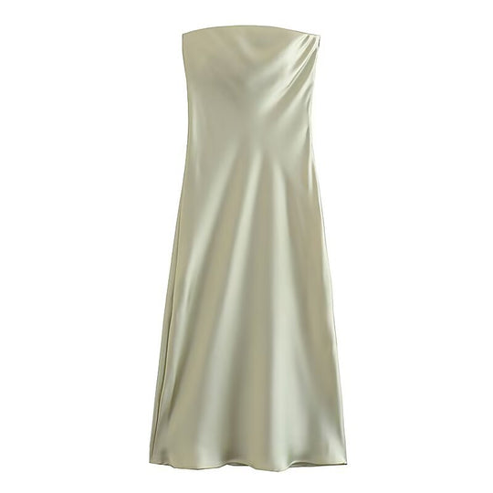 Damen langes Abendkleid im eleganten Satin-Look mit trägerlosem Design R&B