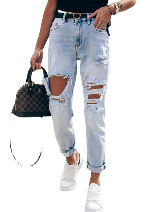 Damen Ripped Boyfriend Jeans im lässigen Vintage-Stil mit hohem Bund R&B