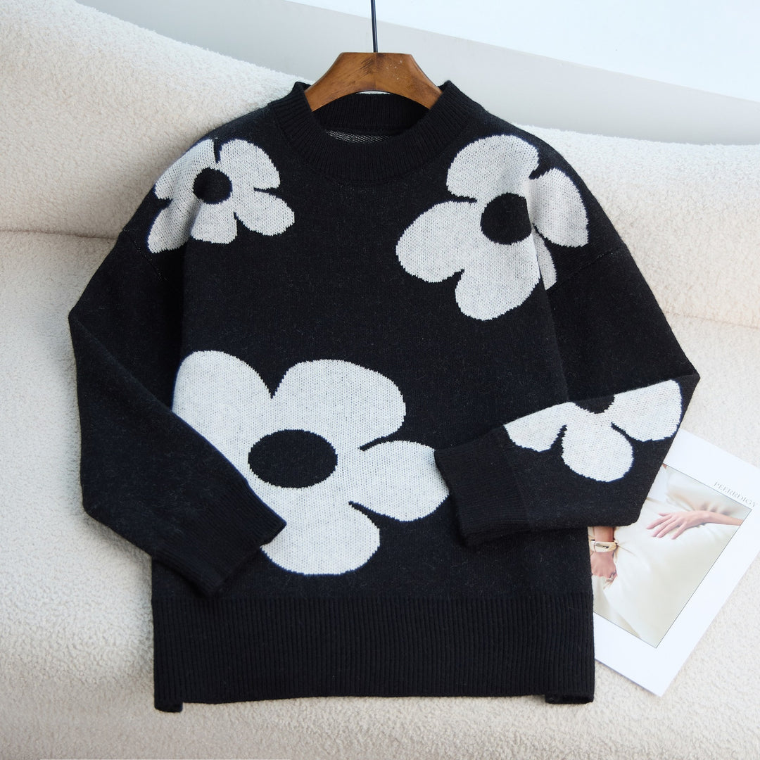 Damen Grob gestrickter Pullover mit floralem Muster R&B