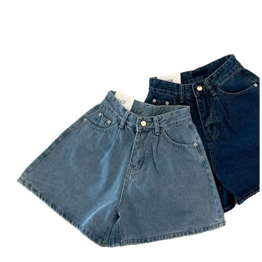 Damen Freizeit Jeans-Shorts mit hohem Bund und elastischem Gürtel R&B