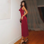 Damen Elegantes Satin-Langarmkleid mit figurbetontem Schnitt und schwingendem Rock R&B