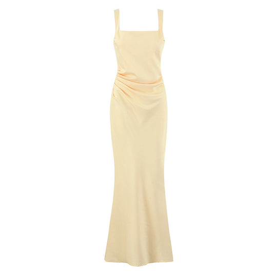 Damen Maxikleid mit elegantem quadratischen Ausschnitt und raffiniertem Drapierungsdesign R&B