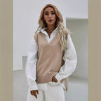 Damen Strickweste mit V-Ausschnitt und modernen Details