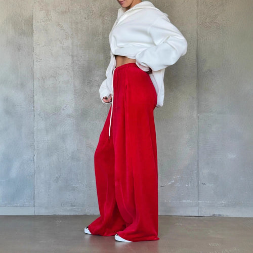 Damen weite Velours-Hose mit elastischem Bund und praktischen Seitentaschen R&B