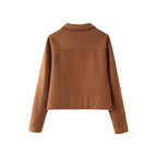 Damen modische Kurzjacke aus Wildlederimitat mit praktischen Taschen und elegantem Kragen R&B