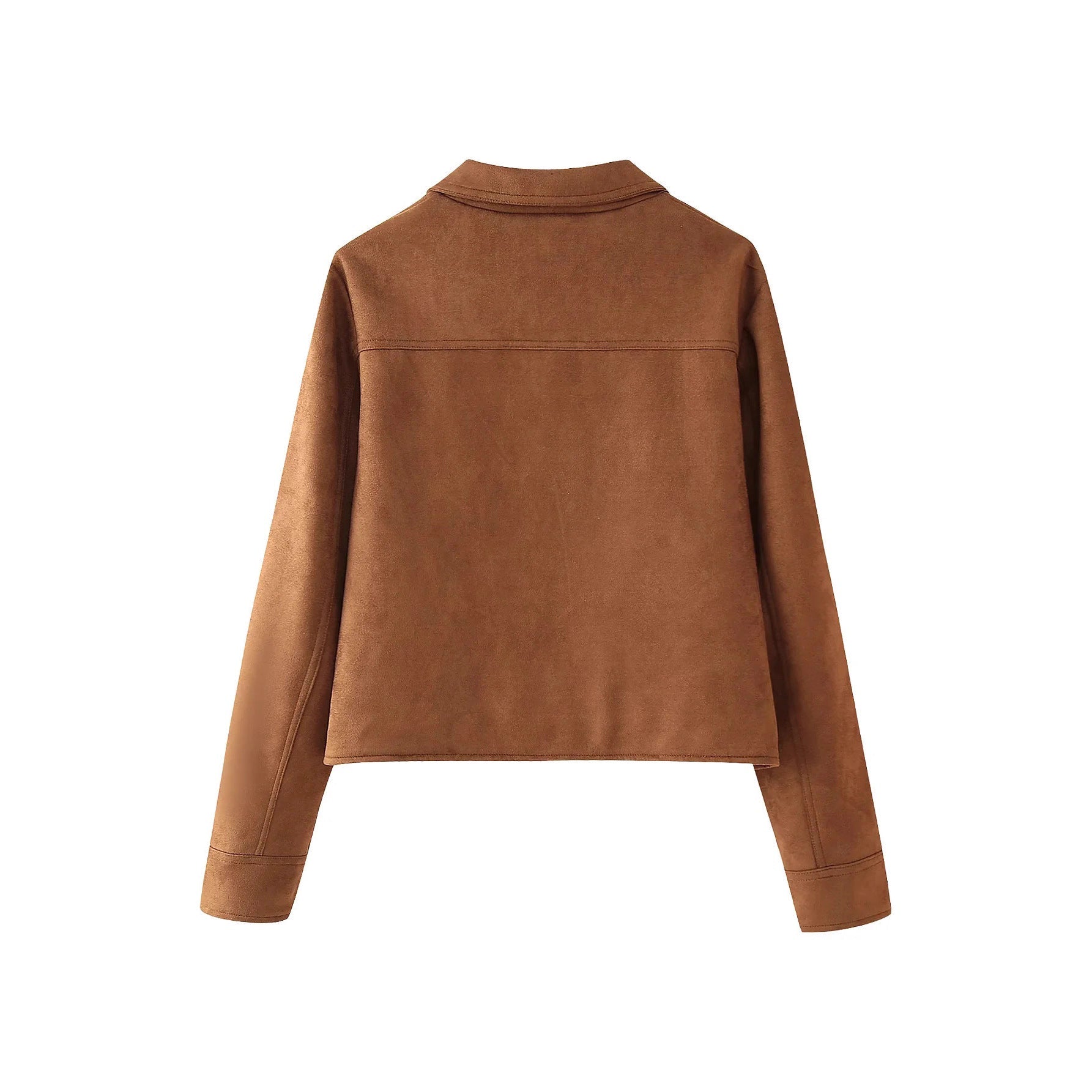 Damen modische Kurzjacke aus Wildlederimitat mit praktischen Taschen und elegantem Kragen R&B