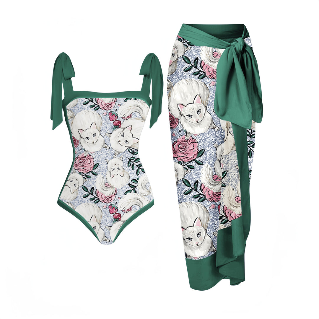 Damen Eleganter Badeanzug mit passendem Wickelrock R&B