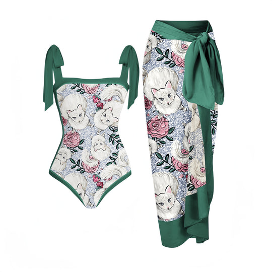 Damen Eleganter Badeanzug mit passendem Wickelrock R&B
