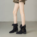 Damen Modische Stiefeletten mit verstellbaren Riemen und robustem Blockabsatz R&B
