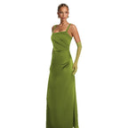 Damen Elegantes Satin-Maxikleid mit schmalen Trägern R&B