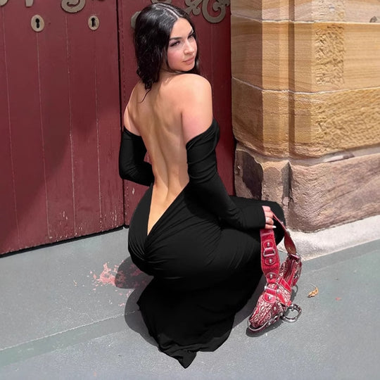 Damen Elegantes und verführerisches Maxikleid mit tiefem Rückenausschnitt R&B
