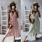 Damen florales Wickelkleid mit kurzem Ärmel und schwingendem Rock R&B