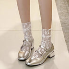 Damen elegante Ballerina-Schuhe mit dekorativen Schnallen R&B