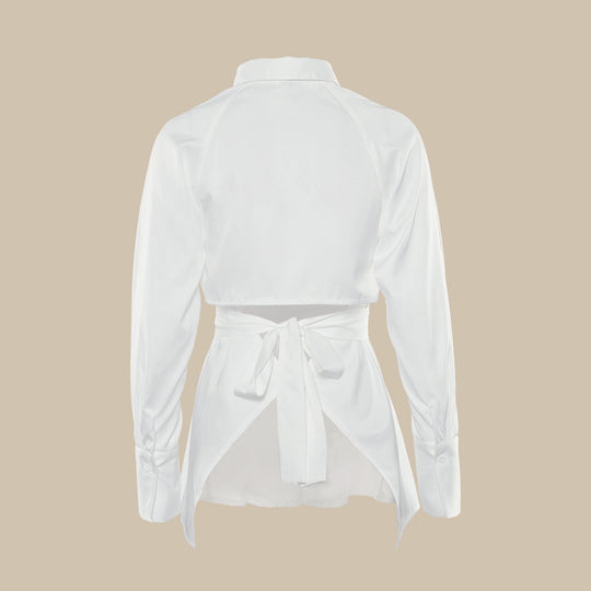 Damen Trendige Hemdbluse mit Cut-Out-Details und Taillengürtel R&B